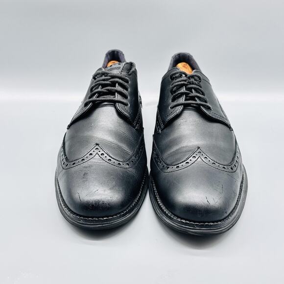 Cole Haan Shoes Men 12 Black Leather Original Grand Wingtip Oxford Slip On Dress - Picture 3 of 13